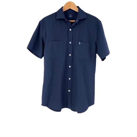 Tailorbyrd Other - Tailorbyrd Button Down Shirt Mens Size M Navy Blue Textured Short Sleeve Pocket